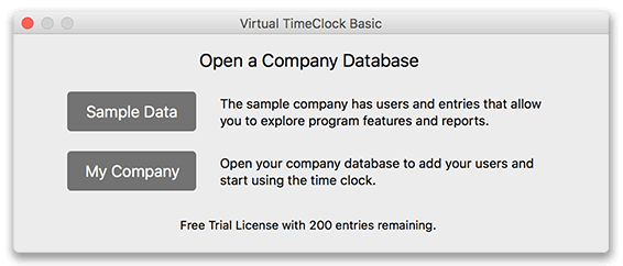 Opening a database in Virtual TimeClock