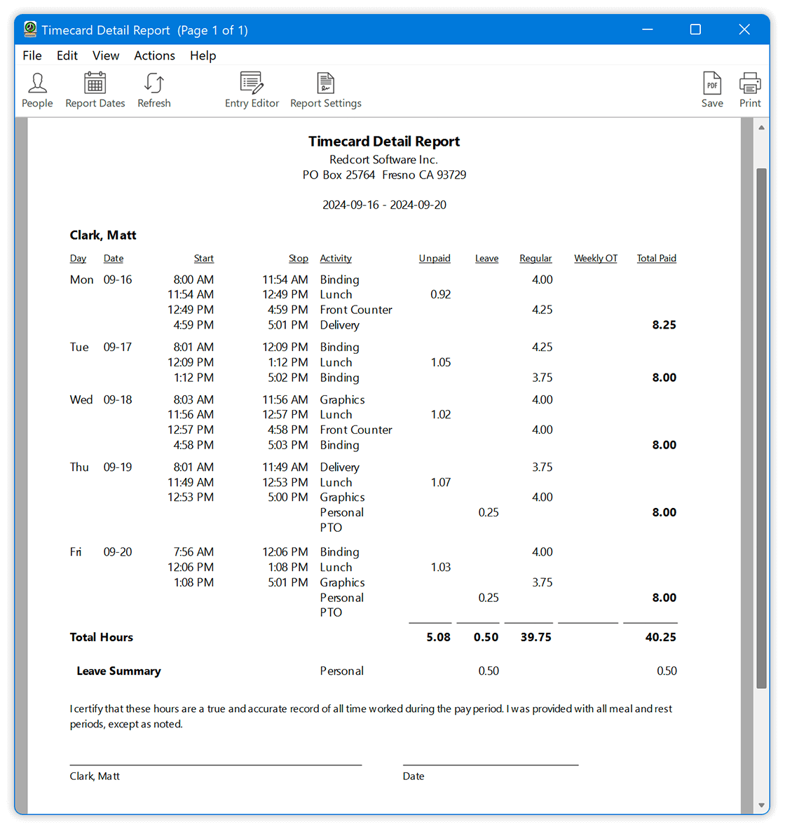 Overview Timecard