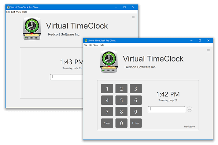 Virtual TimeClock Pin and Passcode interfaces