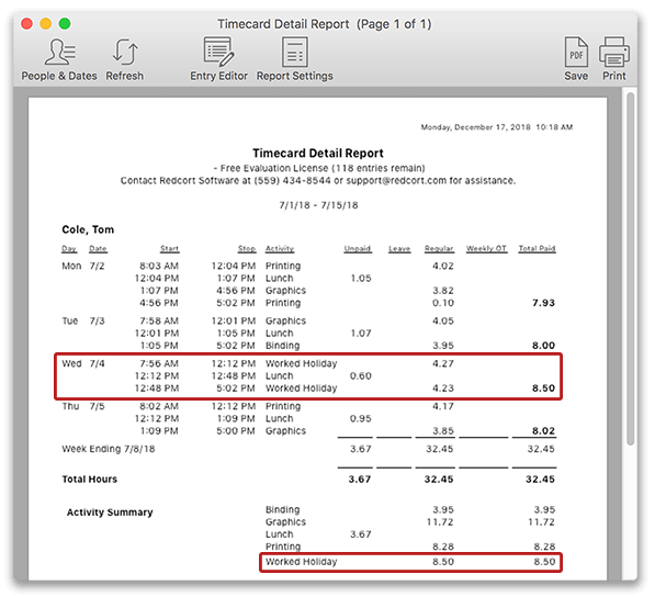 Viewing worked holiday hours in Virtual TimeClock