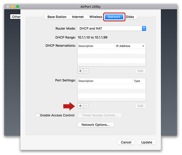 Airport Utility Network tab