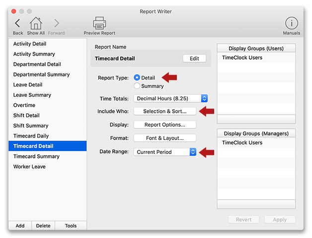 Timecard Approval Report settings