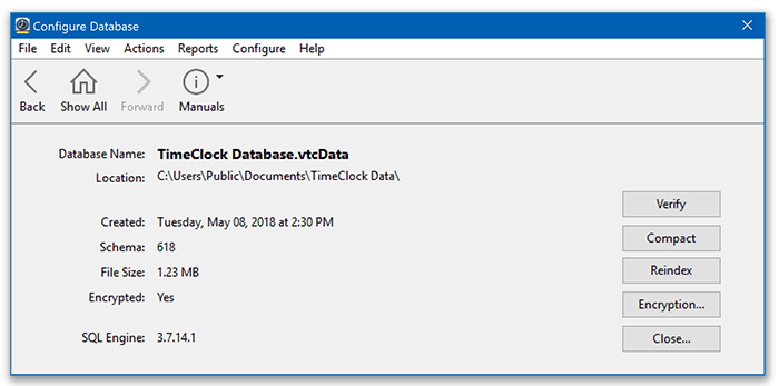 Virtual TimeClock Database Window