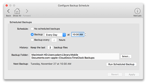 Selecting iCloud Drive folder in Virtual TimeClock