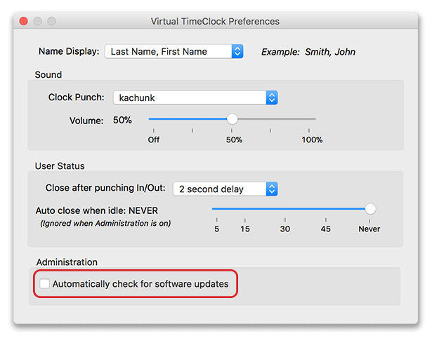 Virtual TimeClock Update Preferences