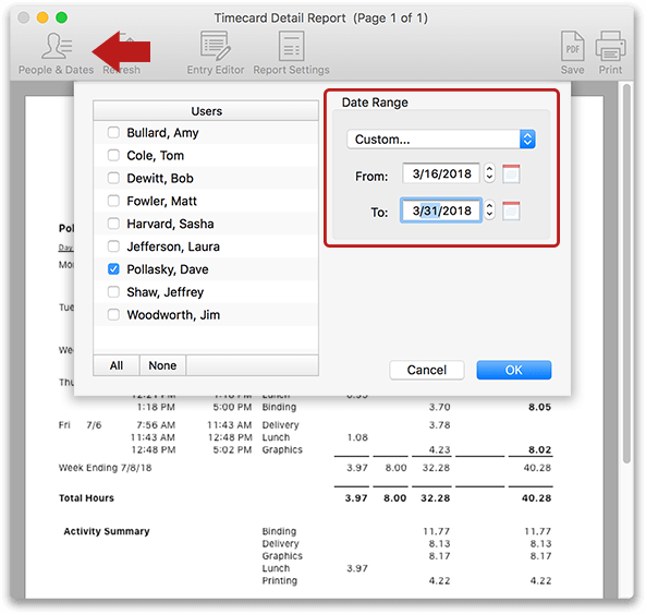 Changing report dates in Virtual TimeClock