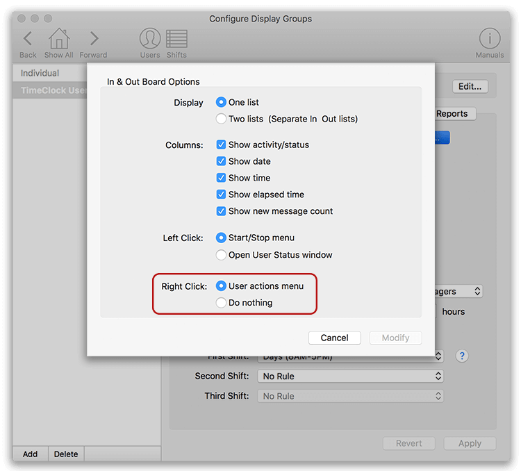 Virtual TimeClock Right Click Options