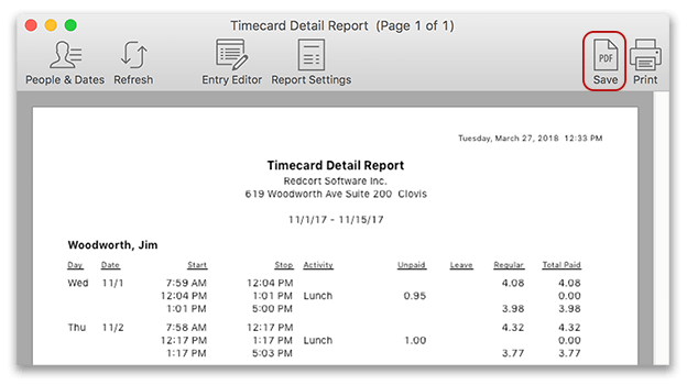 Virtual TimeClock Save Timecard