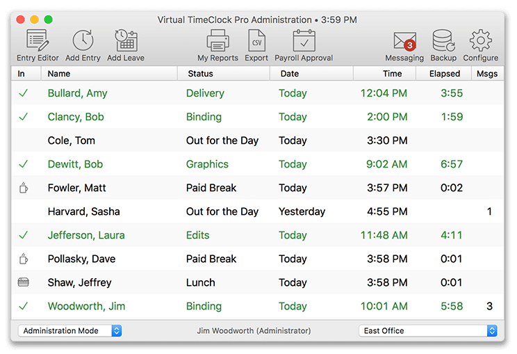 Virtual TimeClock Administration