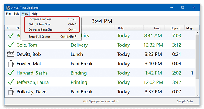 Change text size on In & Out Board