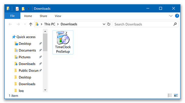 Windows downloads folder with Virtual TimeClock setup