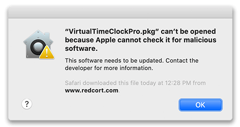macOS Catalina malicious software message