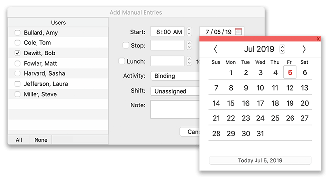 Date controls in Versions 19 Release 1 time clock