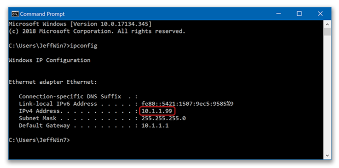 IP configuration in Windows operating system