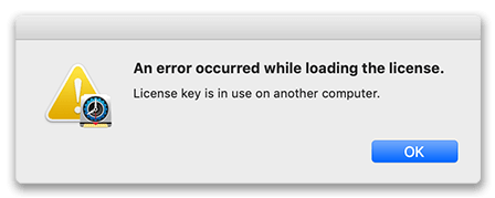 License key is in use on another computer message