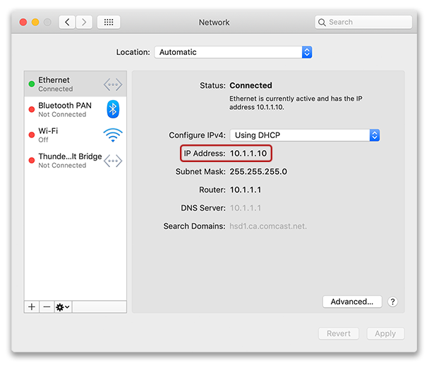 IP configuration in macOS operating system