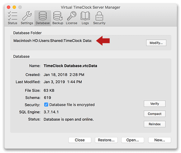 Location of the database file in Network Edition