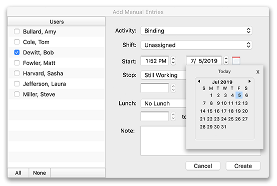 Legacy date controls from prior versions of Virtual TimeClock