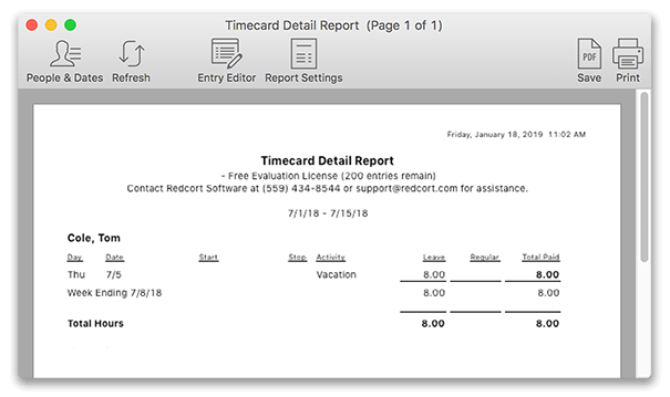 Timecard showing only leave entry for salary employee