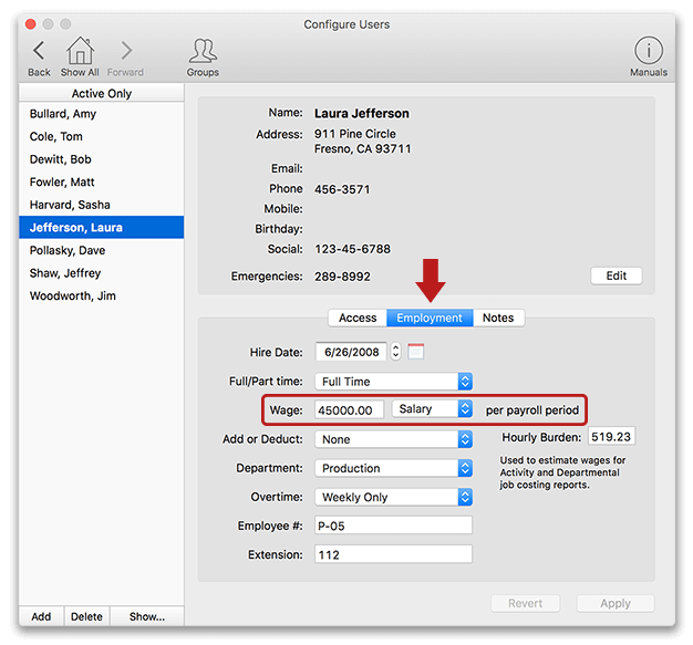 Changing employee status to salary in user settings