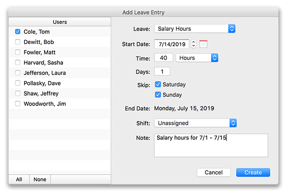 Creating a new leave category for manually adding salary employee hours