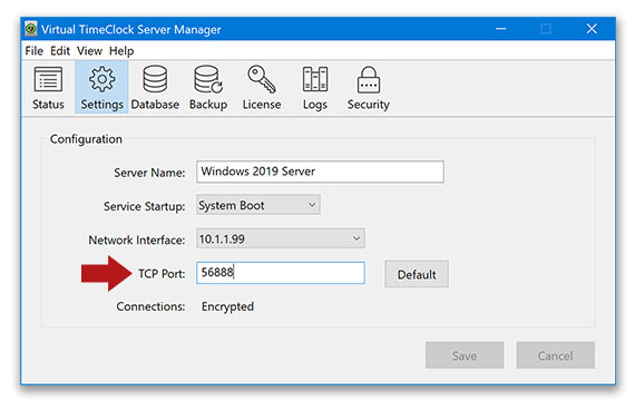 Updating the TCP Port in Server Manager settings tab