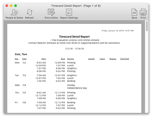 Timecard with entries not being totaled