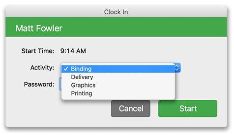 Virtual TimeClock Changing Activities