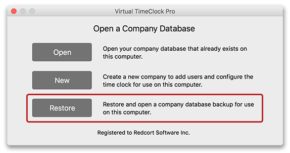 Restoring a database in Virtual TimeClock Pro or Basic