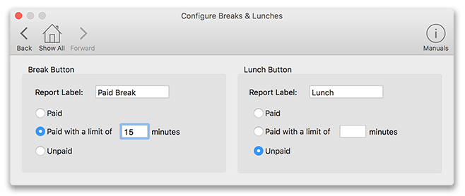 Virtual TimeClock Lunches and Breaks