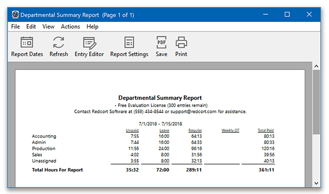 Virtual TimeClock Departmental Report