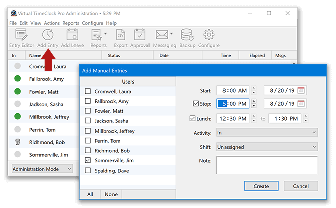 Adding manual entries in Virtual TimeClock