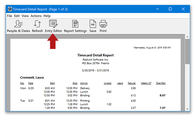Using the Entry Editor in Virtual TimeClock