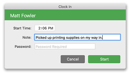 Using entry notes in Virtual TimeClock