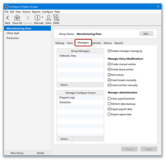 Virtual TimeClock Group Managers