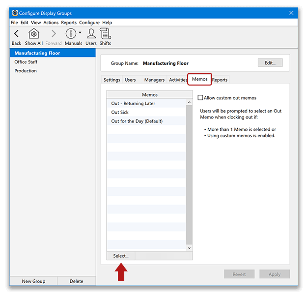 Managing Out Memos in Virtual TimeClock Groups