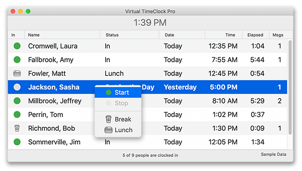 Virtual TimeClock In and Out Board interface