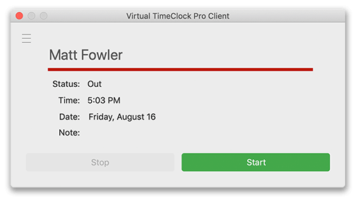 Virtual TimeClock Individual time clock display