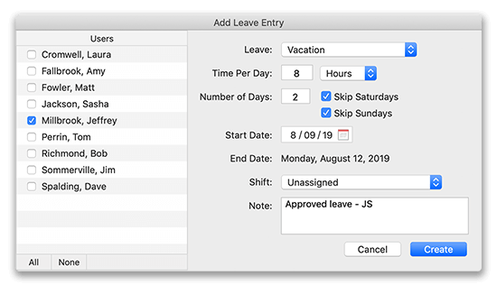 Virtual TimeClock Add Leave Entry