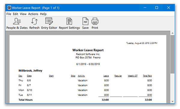 Virtual TimeClock Worker Leave report