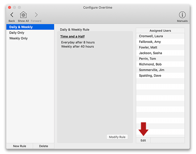 Adding users to overtime rules