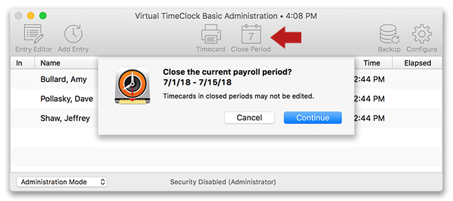 Virtual TimeClock Basic Close Period
