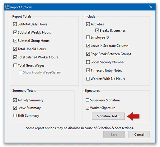 Edit the timecard report signature line