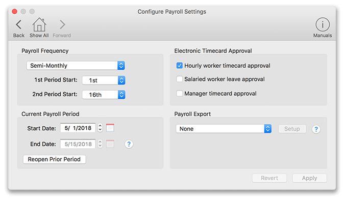 Virtual TimeClock Payroll Settings