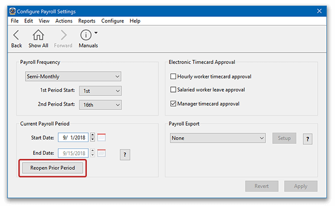 Virtual TimeClock Reopen Payroll Option