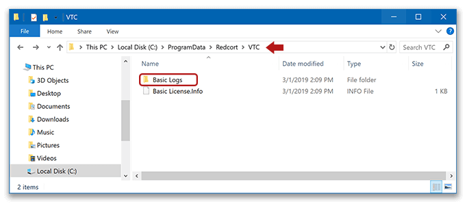 Navigating to Basic Edition program logs in Windows