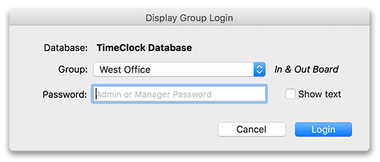 Virtual TimeClock Group Login Window
