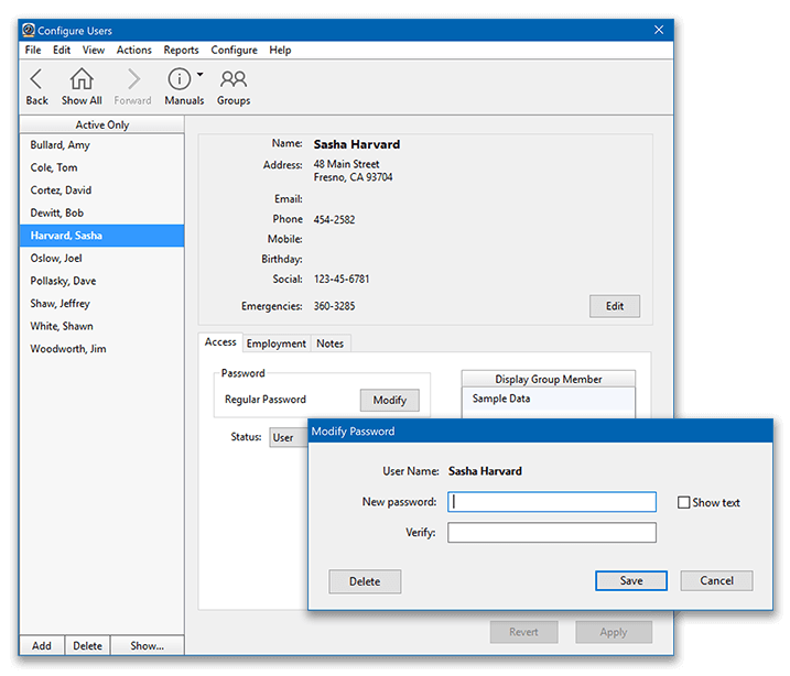 Virtual TimeClock Modify a Password