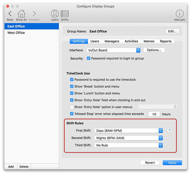 Virtual TimeClock Group Shifts