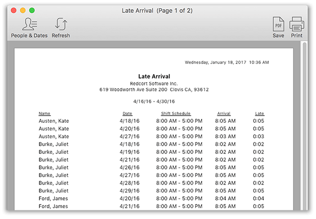 Virtual TimeClock Late Arrival Report